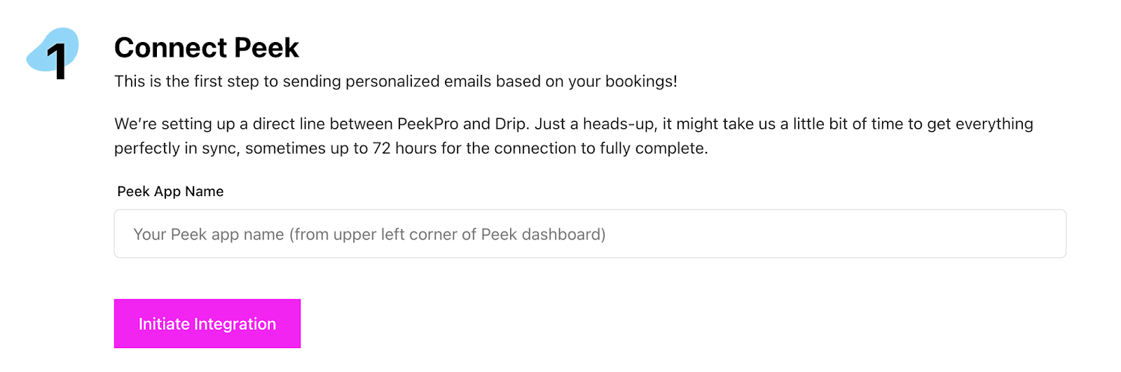 Drip Peek Pro Integration Page step 1 Connect Peek
