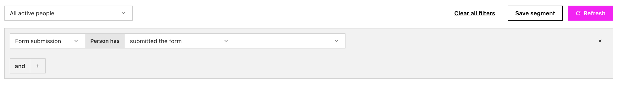 Active People Segment using the form submission filter set to submitted the form