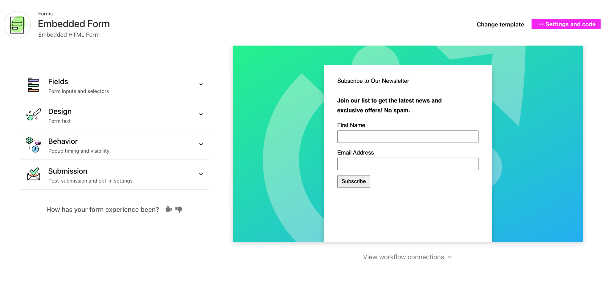 Drip embedded forms builder