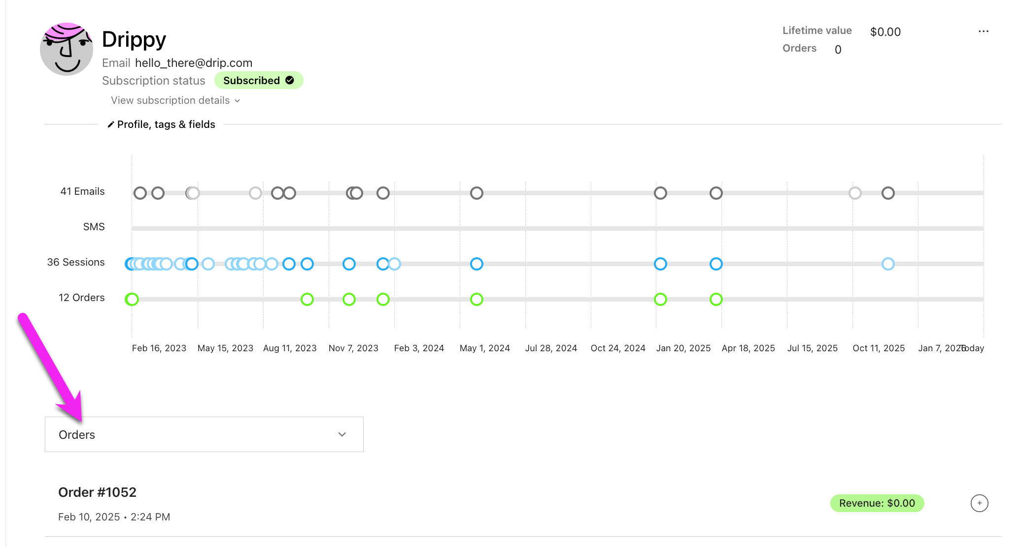 Orders Tab in a person's profile page