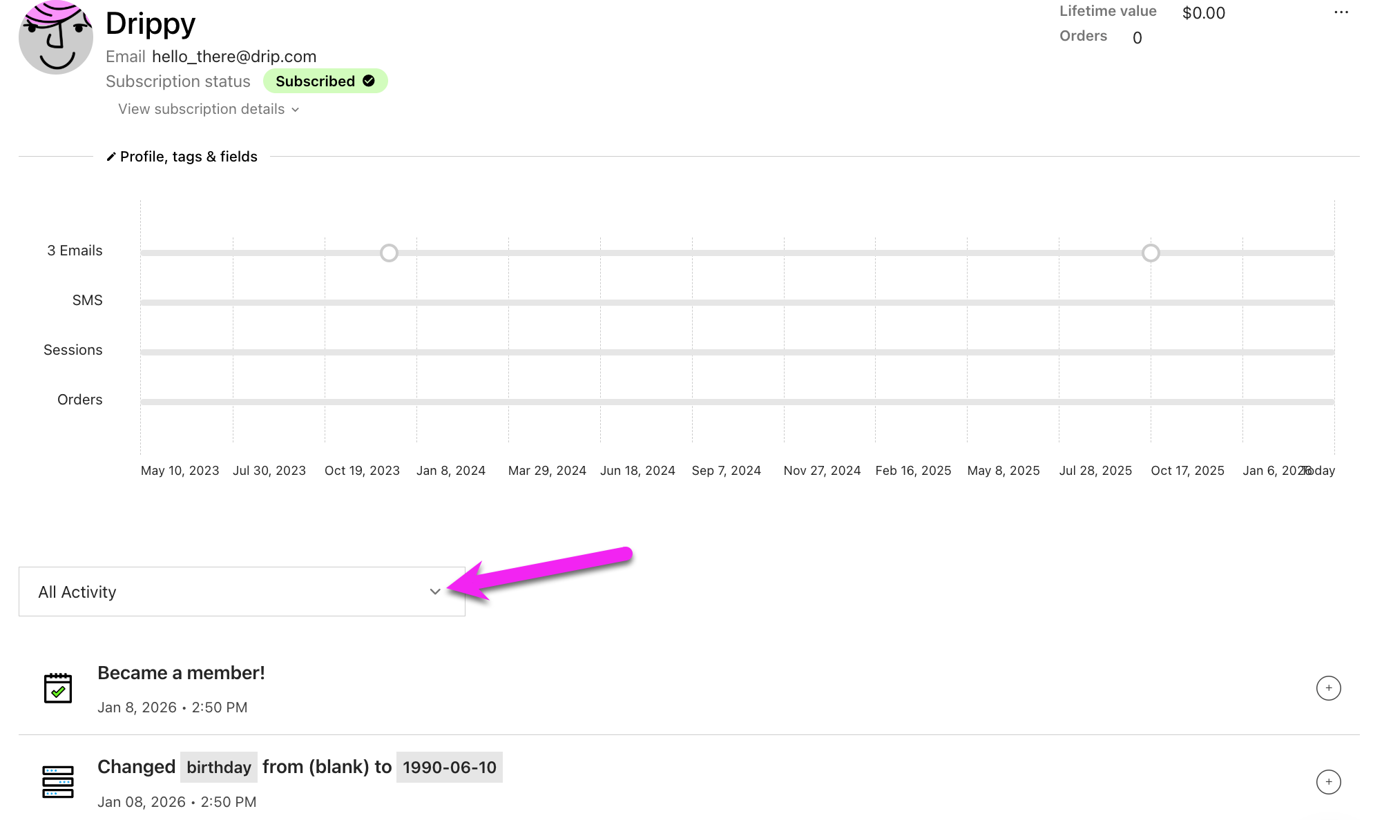 All Activity in a person's profile page
