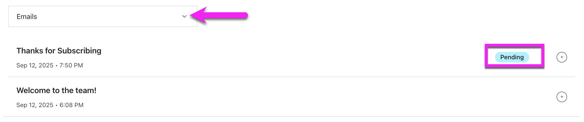 Bottom of profile in the Email Activity Tab showing Campaign with status of Pending