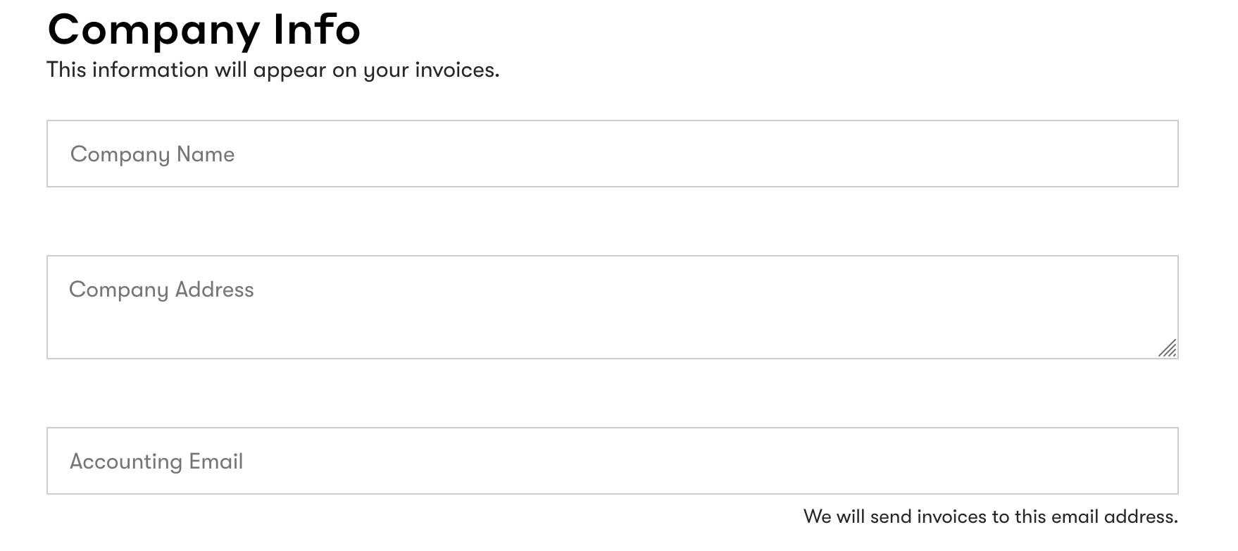 Company Information Fields in the billing page