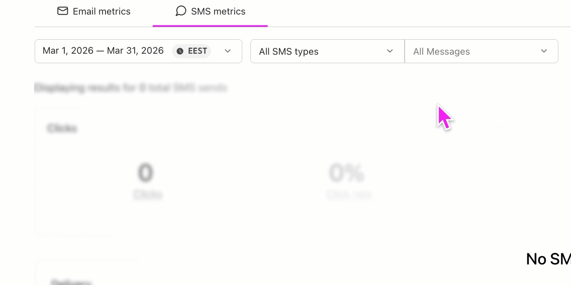 Navigating to the Date Filter in the SMS Metrics report