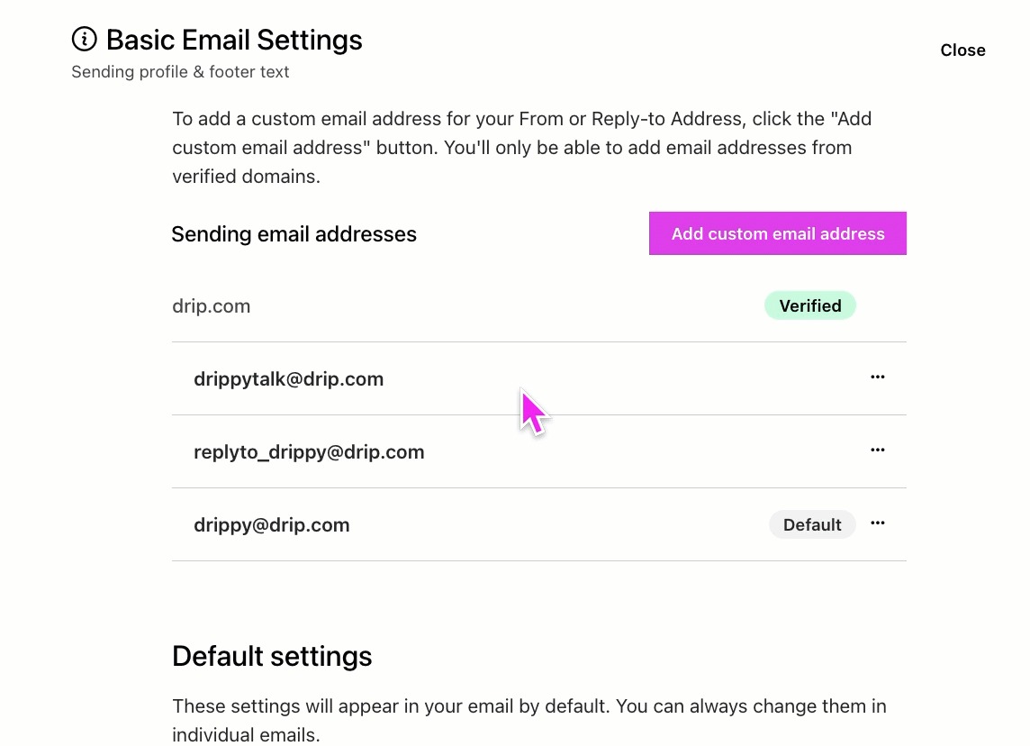 Basic Email Settings Sending email address settings