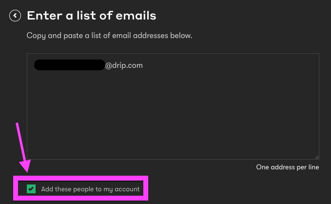 Bulk operation email list page checkbox to add people to your account