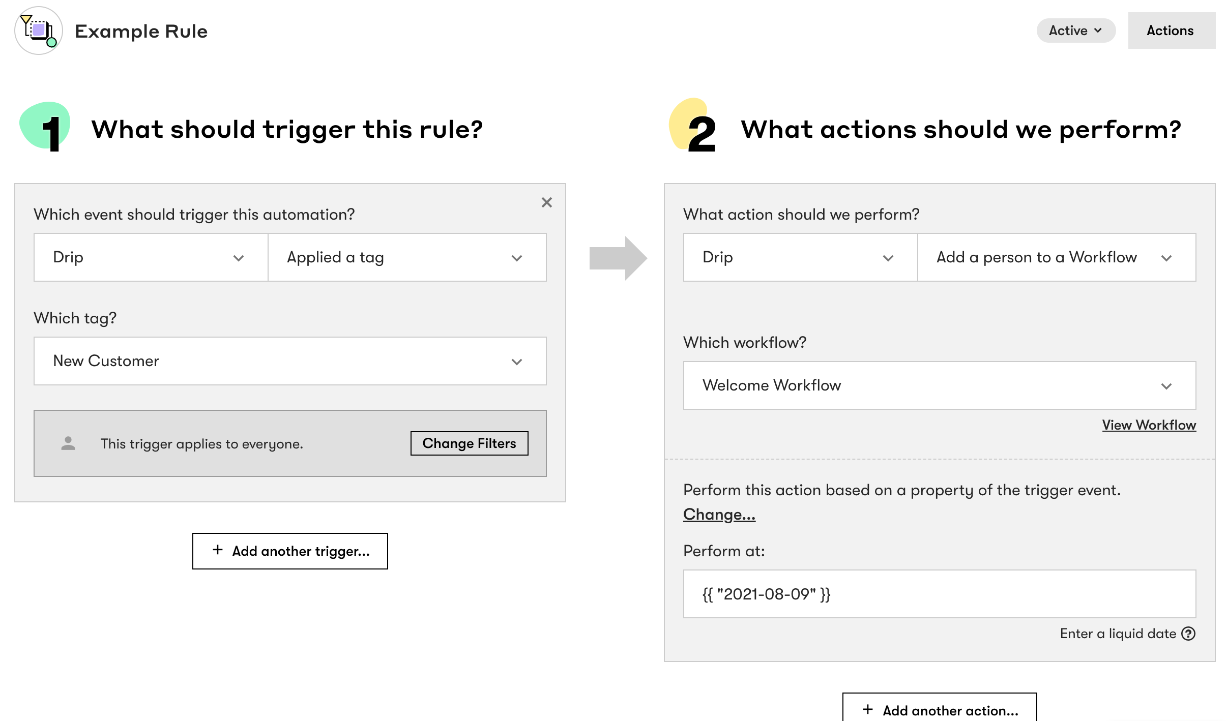 An example of a Rule trigger and action in Rules